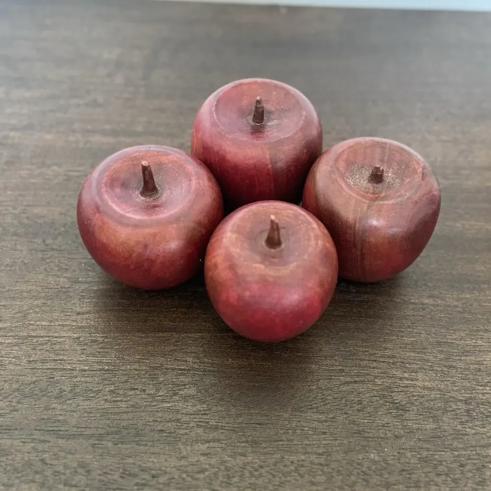 VTG Wooden Apples Set 4 Hand Carved Country Farmhouse Primitive Teachers Decor